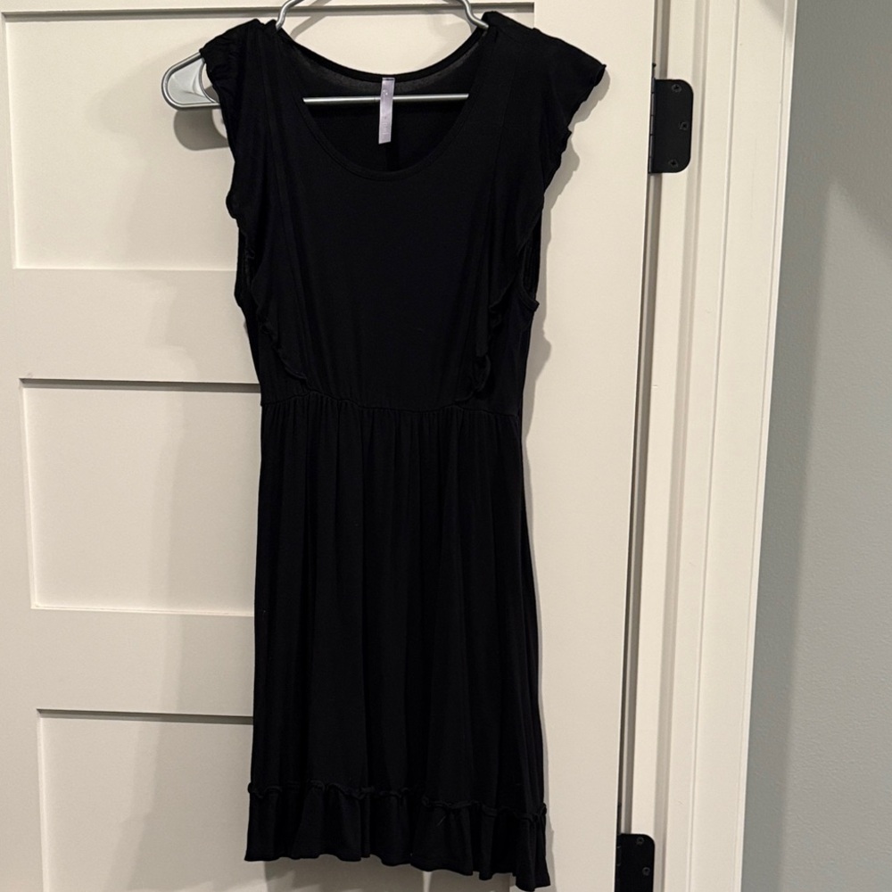 Elegant Black Ruffle Sleeve Mini Dress